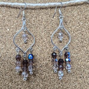 Chic Silver and Brown Beaded Earrings